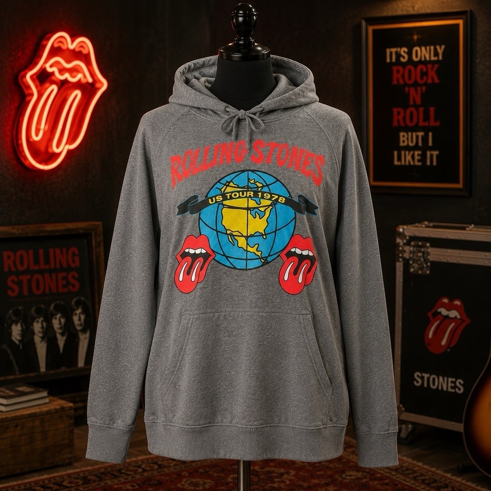 Rolling Stones US Tour 1978 Hoodie Gray Graphic Pullover Womens Size 4 Licensed